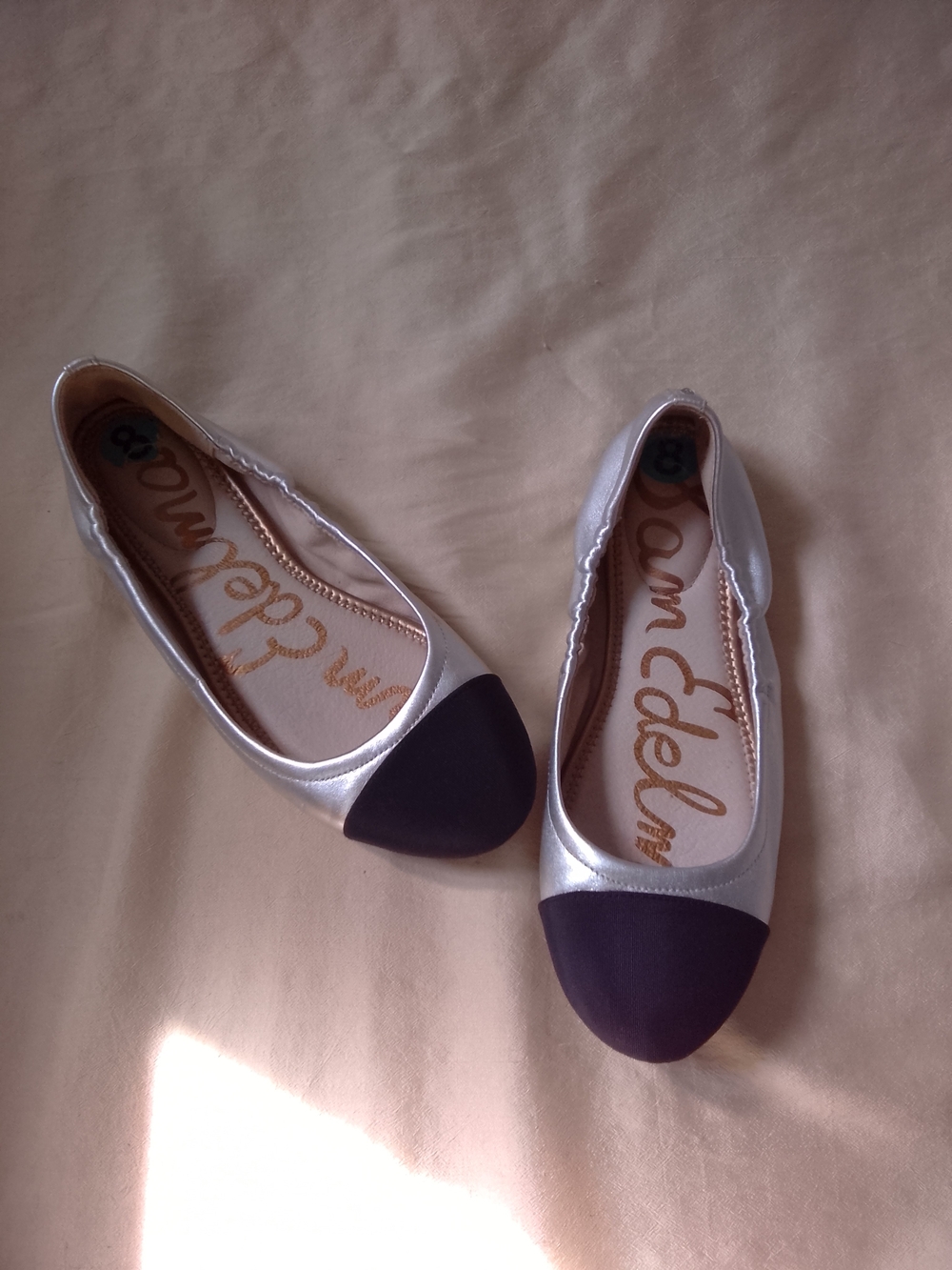Sam Edelman Fraley Silver and Black Toe Cap Ballet Flats